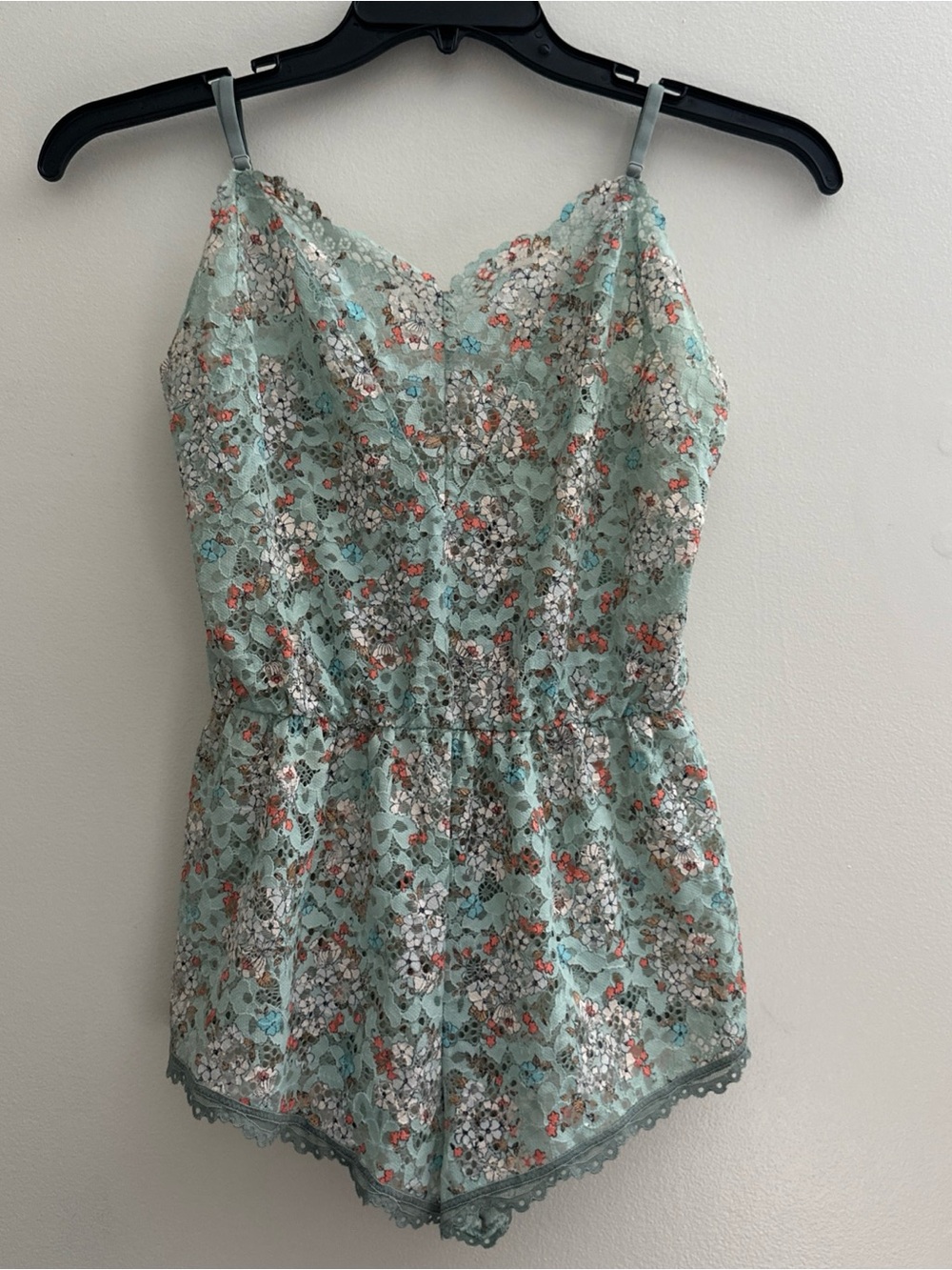 Victoria's Secret Romper Size Small Green Lace Floral Lingerie Semi Sheer